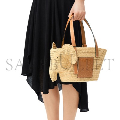 LOEWE SMALL ELEPHANT BASKET IN RAFFIA AND CALFSKIN A546T37X01 (35*17.5*17cm)